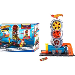 image:imageHot Wheels City Super Twist Tire Shop Playset Spin The Key to Make Cars Travel Through The Tires Includes 1 Car Gift for Kids 4 to 8 Years OldTranslucent Box
