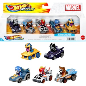 image:imageHot Wheels Disney Pixar RacerVerse 4Pack of 164 Scale DieCast Cars with Character Drivers Optimized for Track RacingMarvel 5Pack