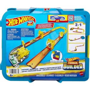 image:imageHot Wheels Toy Car Track Set Track Builder Playset Lightning Boost Pack amp 164 Scale Vehicle 12 Component Parts in Modular Storage ContainerLighting Speed