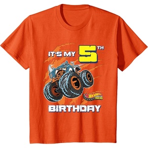 image:imageKids Hot Wheels Monster Trucks  Its My 5th Birthday TShirtOrange