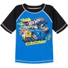 image:imageHot Wheels Boys 2Piece Swimwear Rash Guard and Swim Trunks Set Toddler to Big KidBlue  Black