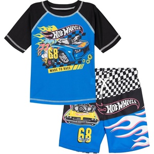 image:imageHot Wheels Boys 2Piece Swimwear Rash Guard and Swim Trunks Set Toddler to Big KidBlue  Black