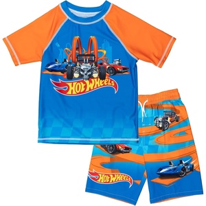 image:imageHot Wheels Boys 2Piece Swimwear Rash Guard and Swim Trunks Set Toddler to Big KidBlue