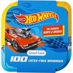 image:imageSmart Care Hot Wheels Bandage Kit Bandaids for Kids Ideal for Boys Infants and Children LatexFree 3 Assorted Sizes with Collectible Hot Wheels Tin Case 100CTHot Wheels